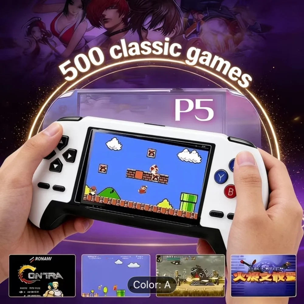 P5 Retro Handheld Portable Gaming Console in Black and White